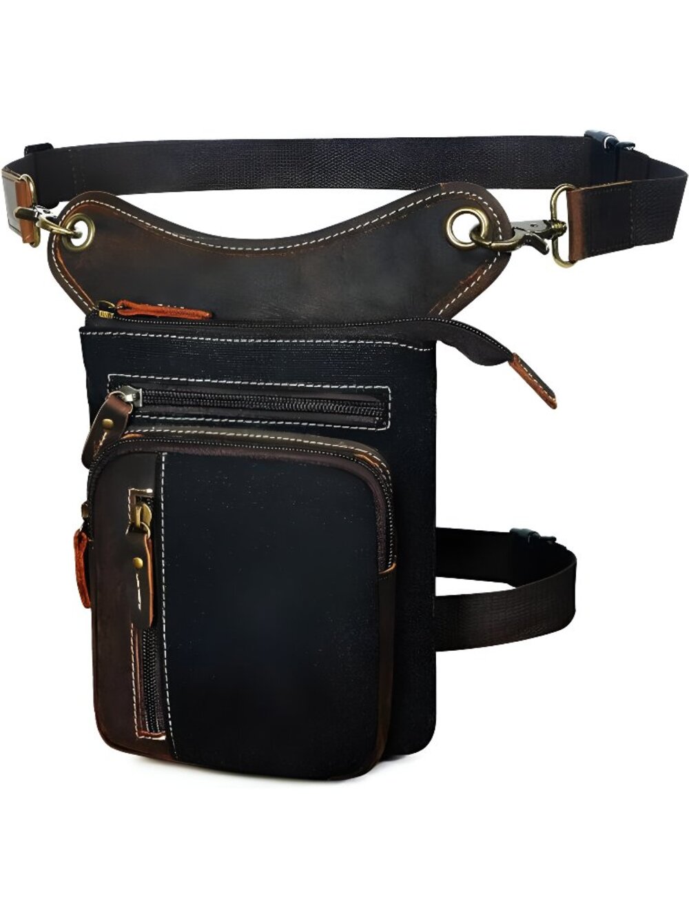 Water Resistant Canvas + Leather Motorcycle Fanny Waist Pack